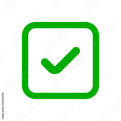 Green checkmark icon in a rounded square box, approval confirmation symbol success sign