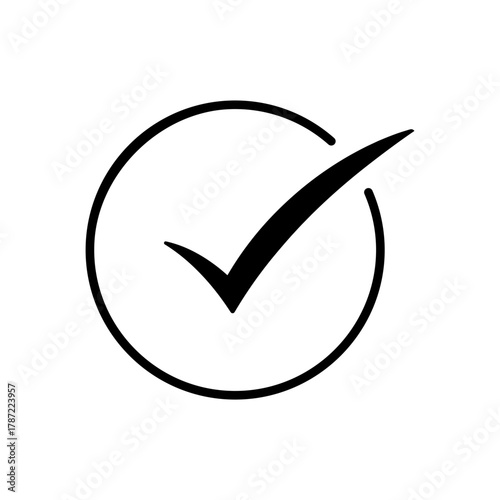 Checkmark icon in a thin circle, representing agreement, success, validation, and completion