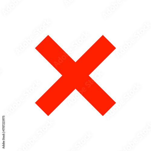 Red 'x' mark symbol icon isolated on white background indicating error, denial, or close