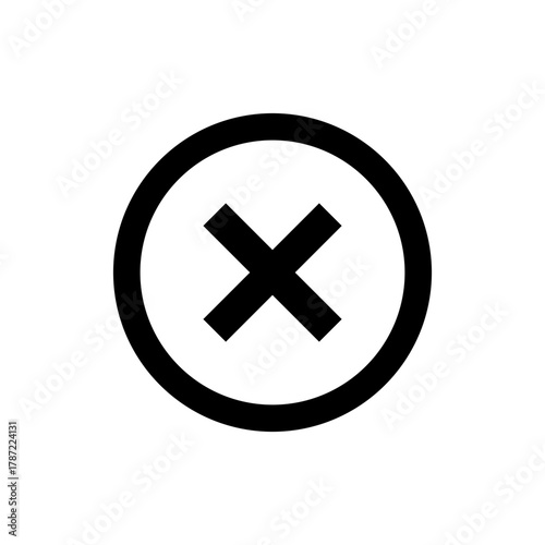Black x mark in circle symbol, a universal icon for error, close, delete, or cancel action sign.