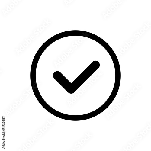 Checkmark icon in circle, success verification symbol, graphic element for web and ui design