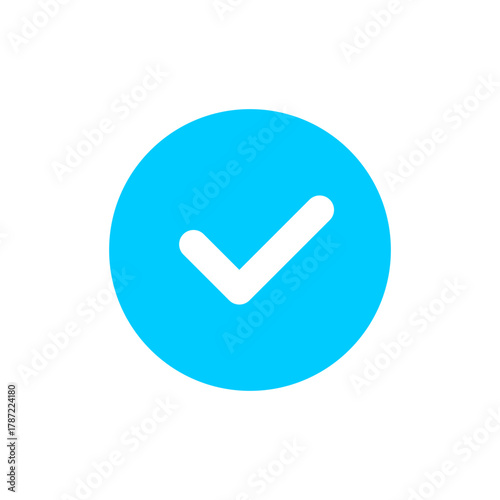 Completed task approval verification symbol in blue circle for digital interface design