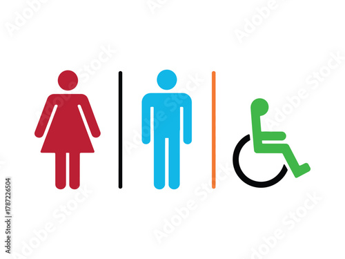 Gender neutral restroom sign with male, female, and handicap symbols