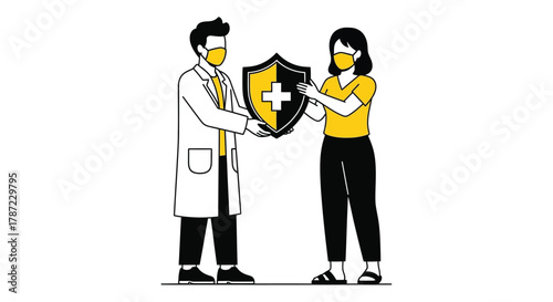 Health insurance concept doctor offering protection to patient care