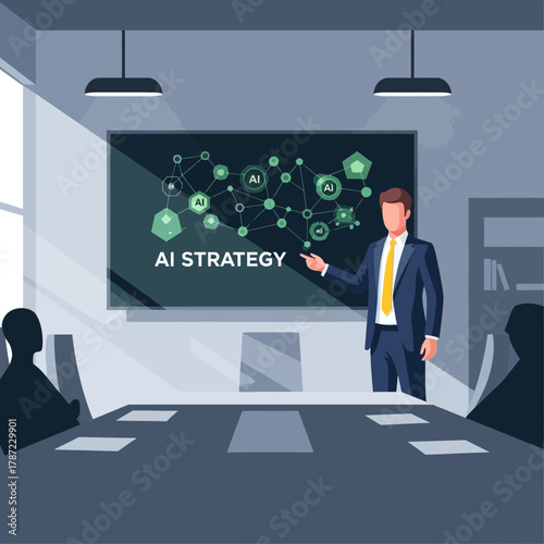 Man giving presentation on AI strategy in conference room