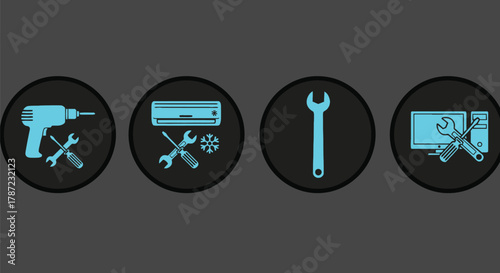 Service repair tools maintenance equipment vector icons set design
