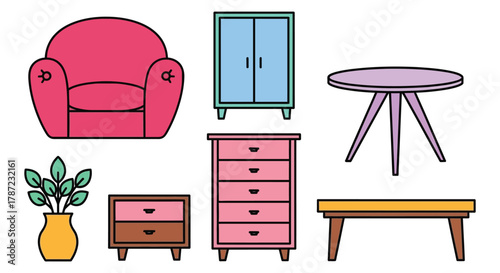 Furniture illustration drawing design room interior home decor items