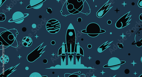 Space exploration rocket planets stars cosmos astronomy background