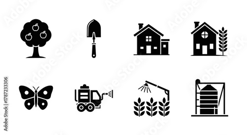 Agriculture Icons A Vector Set Representing Farming, Nature, and Sustainable Living Elements