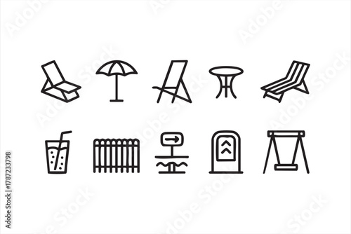 Summer holiday vector elements for hotel, spa, and outdoor relaxation concepts