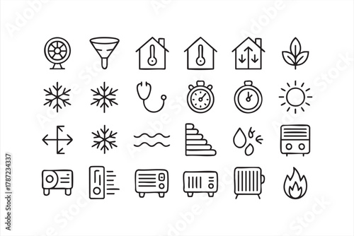 Eco energy and HVAC icons for sustainability and climate technology graphics