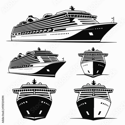  Cruise Ship Line‑Art Set — Matching Vector Assets