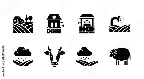 Farm and Rural Life Icons Agriculture, Livestock, and Sustainable Living Symbols