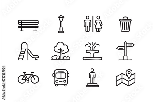 Urban park and green space vector symbols for environment and architecture use