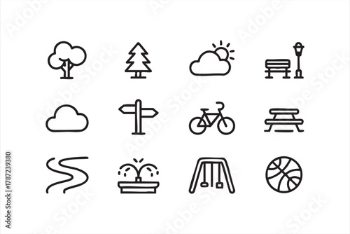 Park and outdoor recreation vector icons for landscape and urban design