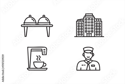Hotel services and hospitality vector icons for travel and accommodation design