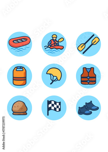 Rafting Icon Set River Adventure