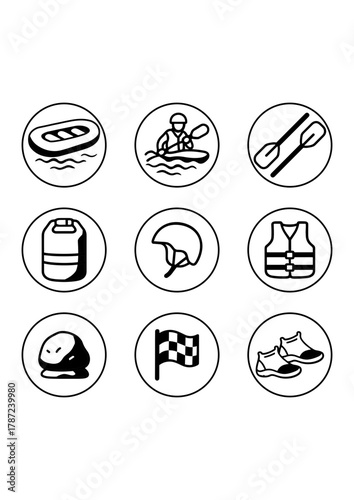 rafting icon set vector
