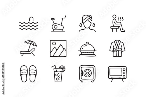 Hotel spa and fitness icons collection for comfort and accommodation design