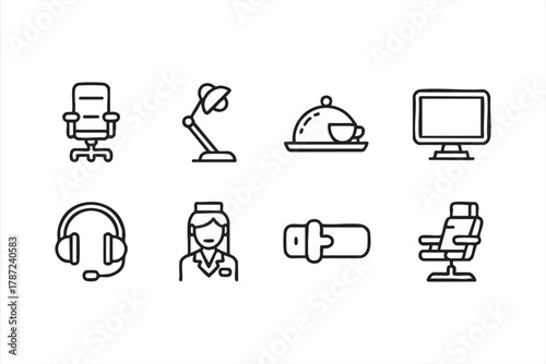 Airline luxury cabin and business class amenities vector pack for aviation branding