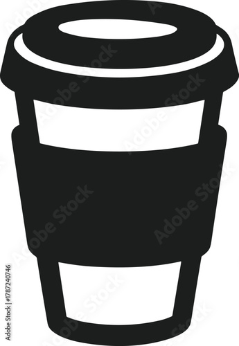 Black silhouette of a disposable coffee cup with a white band