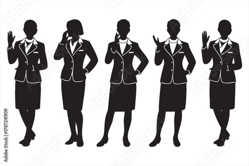 Flight attendants in uniform silhouettes for airline and aviation design