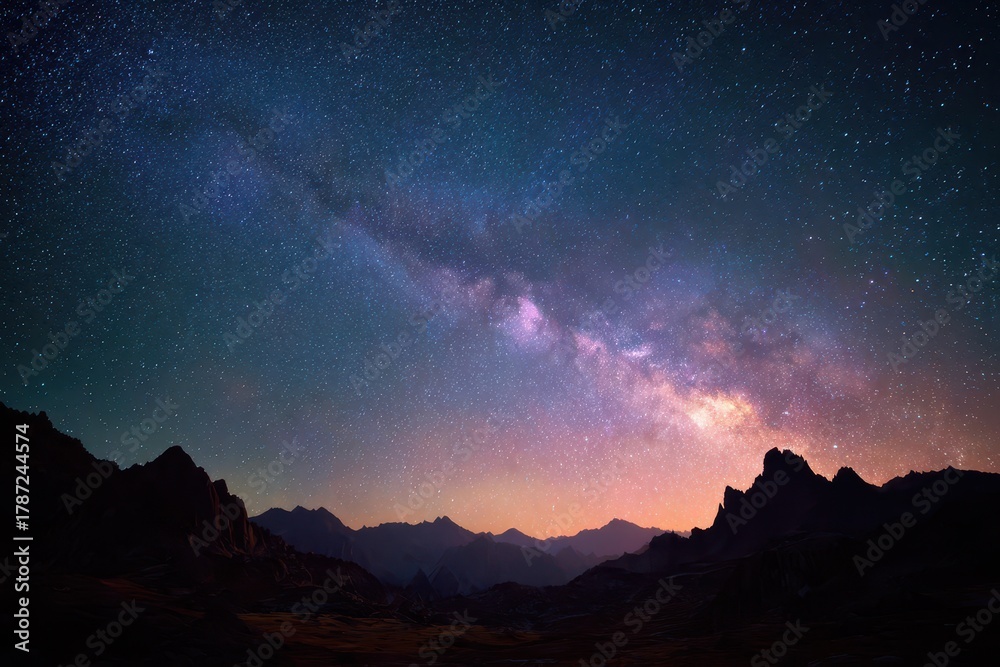 Fototapeta premium Quiet universe moment: expansive night sky filled with stars, dust clouds, and distant galaxies