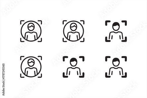 Black line user profile and biometric identification vector set