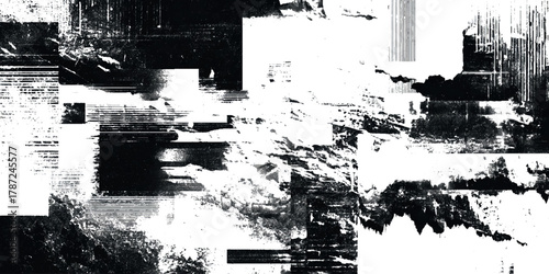 Abstract glitch grunge texture with distressed ink splatter, perfect for overlays background banner and edgy designs.