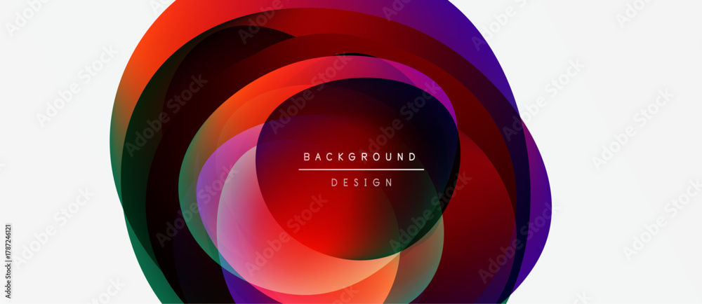 Fototapeta premium Abstract colorful layers create dynamic circular design. Vibrant hues blend, forming modern background element. Smooth gradients present visual appeal.