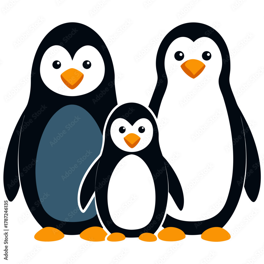 Naklejka premium Cute cartoon penguin family with parents and baby