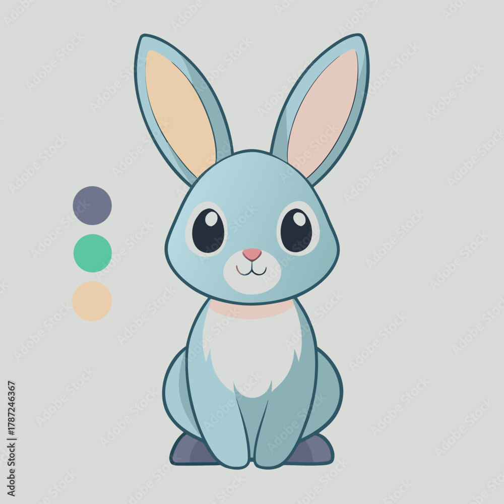 Obraz premium Cute cartoon blue bunny rabbit with big eyes and long ears