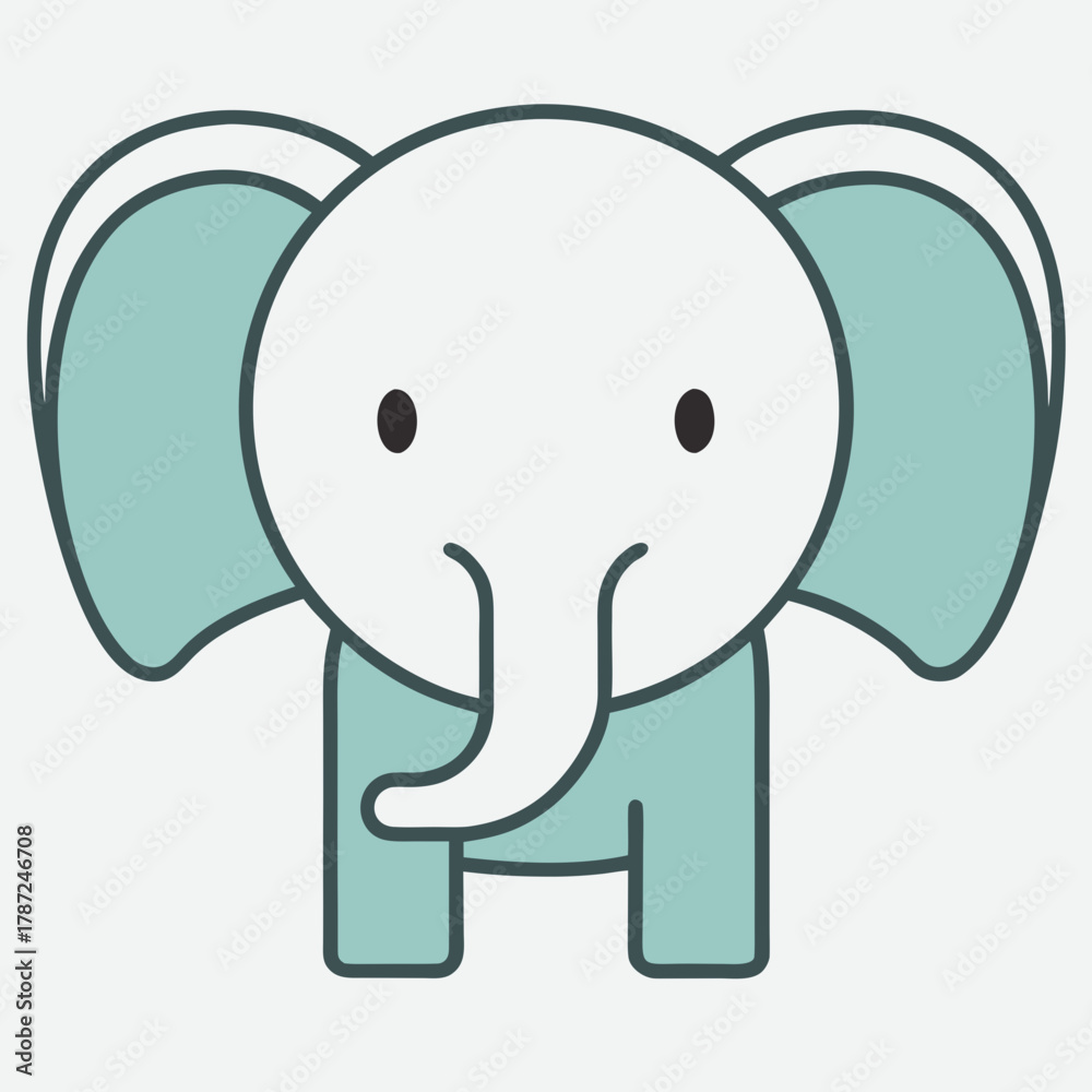 Naklejka premium Cute cartoon baby elephant with big ears and trunk