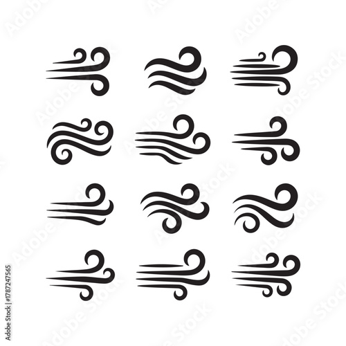 Set of Air Flow Wind Blow Fast Speed Icons Vector