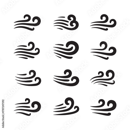 Set of Air Flow Wind Blow Fast Speed Icons Vector