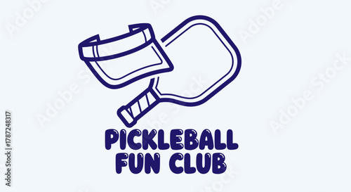 A blue outline logo for a pickleball fun club featuring a paddle and visor.