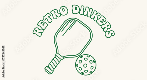 Retro Dinkers pickleball logo with paddle and ball in green outline style.