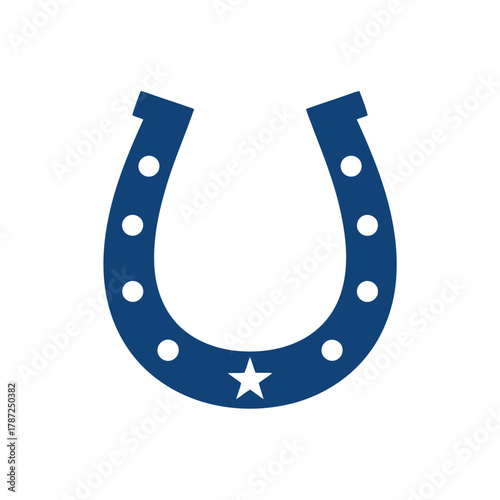 Blue horseshoe with white dots and a star on a white background
