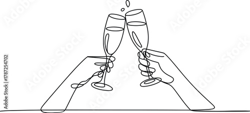 Single Line Wine Glasses Illustration  Continuous Line Art of Hands Clinking Cheers
