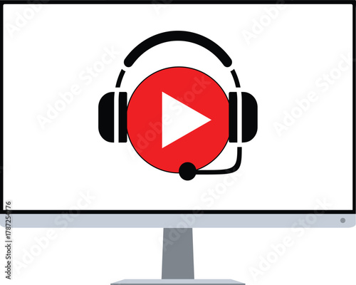 Online video playback and customer support headset on monitor