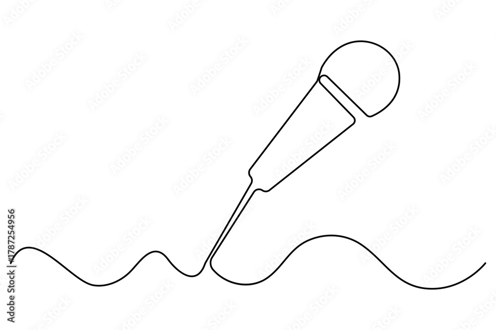 Obraz premium Continuous one line drawing of wired microphone minimalist illustration