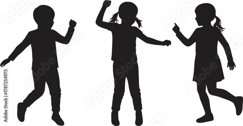 Children silhouette, playful kids, jumping child, dancing pose, active movement, happy childhood, energetic play, fun gesture, outdoor joy, carefree moment