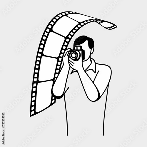 Photographer Icon with Film Strip – Creative Photography Logo Vector Design.