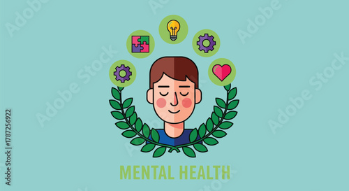 Cartoon illustration of mental health and well being concept art editable stock