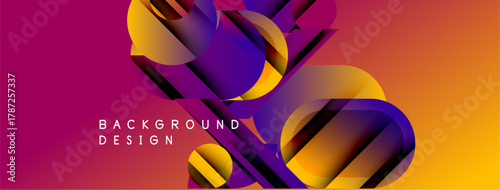 Abstract design features vibrant gradients, layered shapes. Bold colors create dynamic visual impact. Text reads background design.