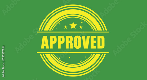 White approved stamp with stars on a green background illustration editable stock