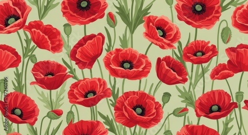 Red Poppies Field Pattern, Poppy, Red poppy, Flowers