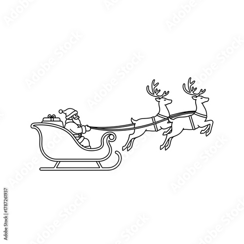 Santa Claus riding sleigh with two reindeer, concept of Christmas, New Year  