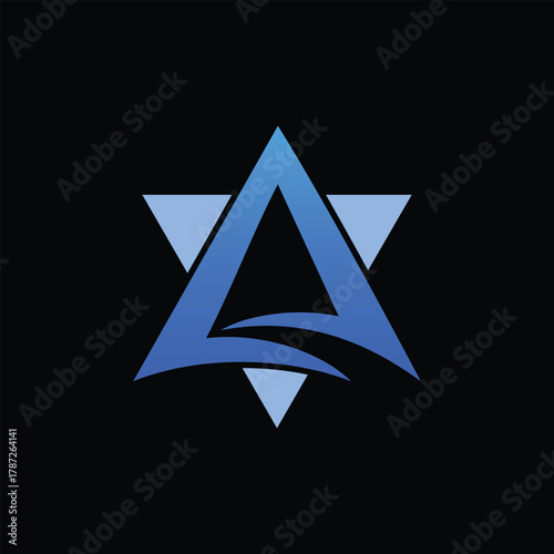 Blue triangle shape letter A logo