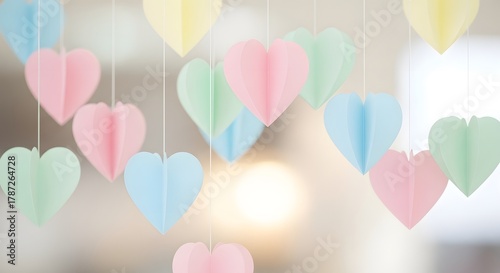 Pastel Heart Garland Decoration Hanging in Bright and Airy Room, Celebration and Ornament Items for Event or Home, Party Decor